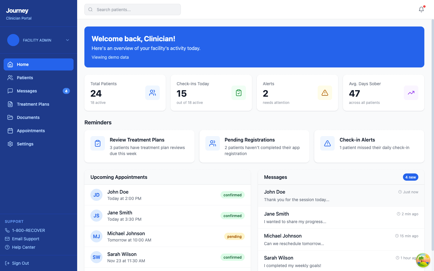 Journey Clinician Dashboard
